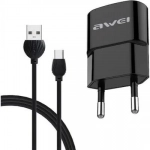 Awei Φορτιστής με Θύρα USB-A και Καλώδιο micro USB Μαύρος (C-13T)