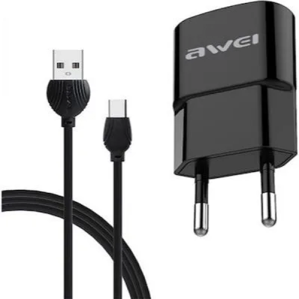 Awei Φορτιστής με Θύρα USB-A και Καλώδιο micro USB Μαύρος (C-13T)