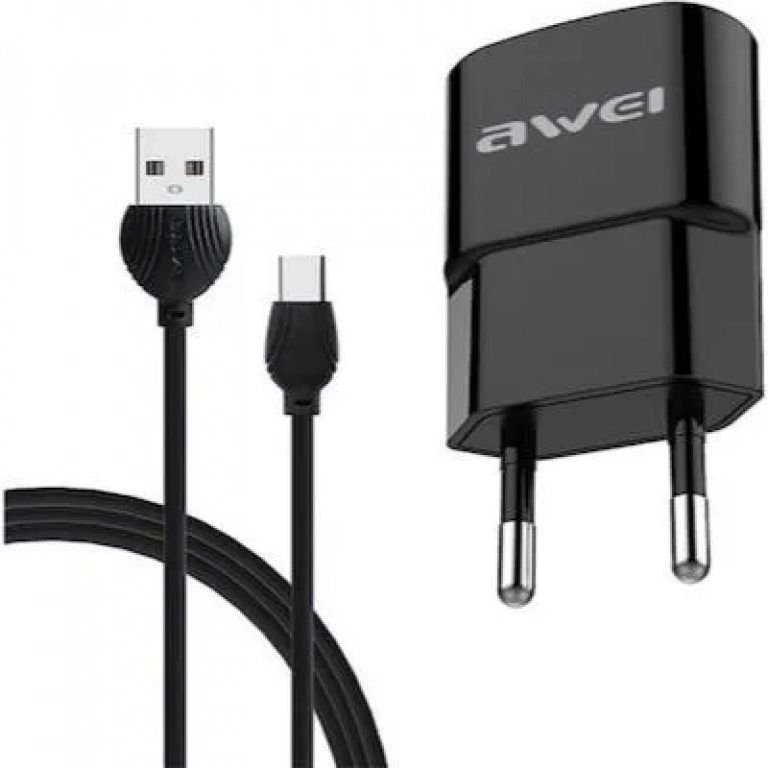 Awei Φορτιστής με Θύρα USB-A και Καλώδιο micro USB Μαύρος (C-13T)