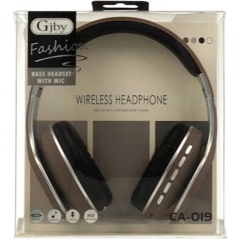 Gjby CA-019 Ασύρματα/Ενσύρματα Over Ear Ακουστικά Καφέ