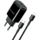 Awei Φορτιστής με Θύρα USB-A και Θύρα USB-C και Καλώδιο Lightning 20W Quick Charge 3.0 / Power Delivery Μαύρος (AW-PD2)