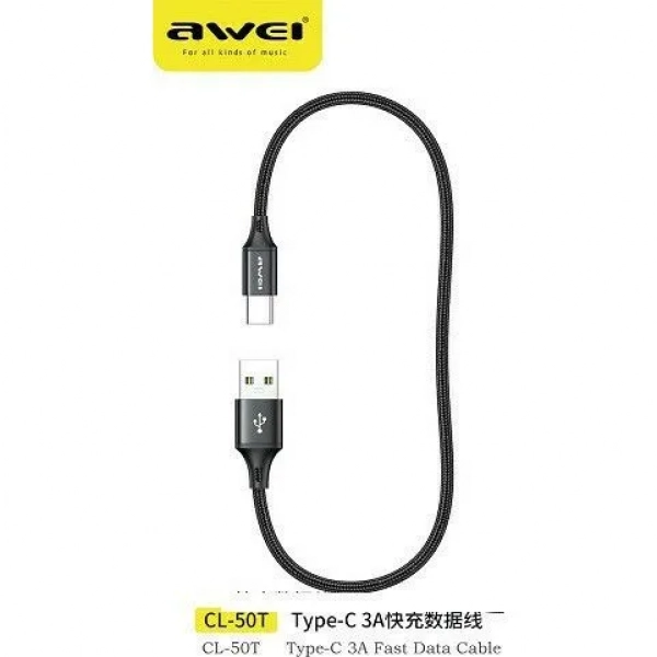Awei CL-50T USB 2.0 Cable USB-C male - USB-A male Μαύρο 0.6m