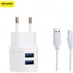Awei Φορτιστής με 2 Θύρες USB-A και Καλώδιο micro USB Λευκός (C-900)