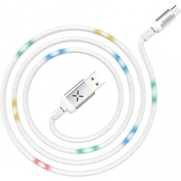 Hoco Braided / LED USB 2.0 to micro USB Cable Λευκό 1.2m (U63)