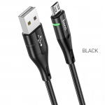 Hoco Braided / LED USB 2.0 to micro USB Cable Μαύρο 1.2m (U93 Shadow)