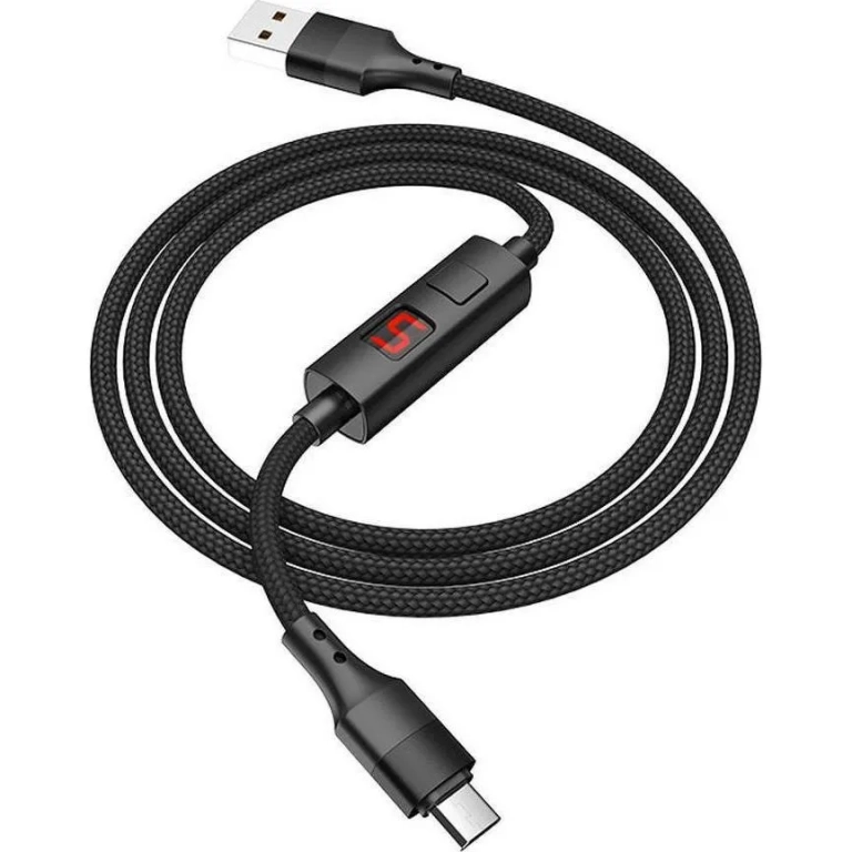 Hoco Braided / LED USB 2.0 to micro USB Cable Μαύρο 1.2m (S13)