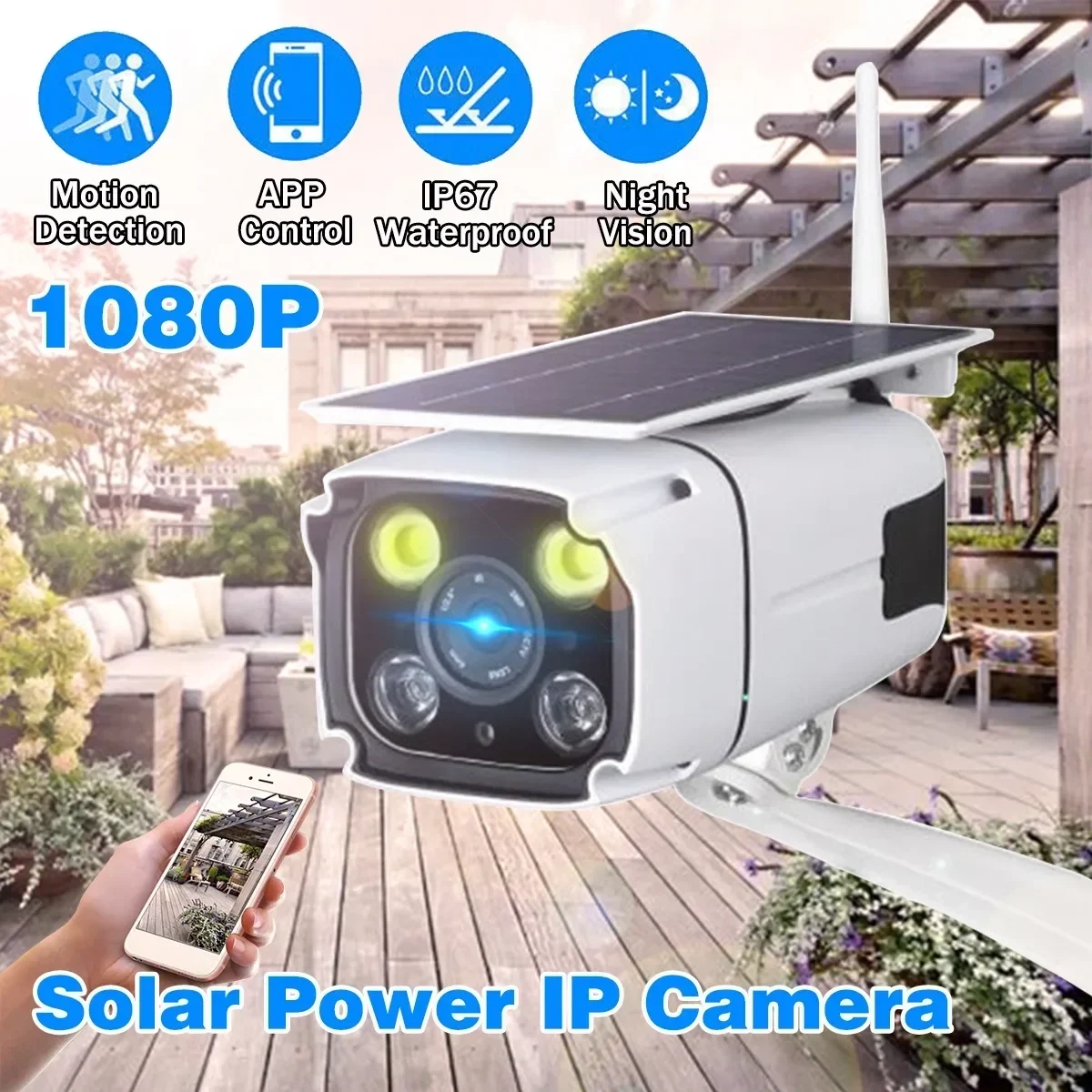 Ηλιακή ασύρματη WIFI IP κάμερα 2.0MP Night Vision Outdoor IP67 1080P HD ZC-IPC218-P - Image 3