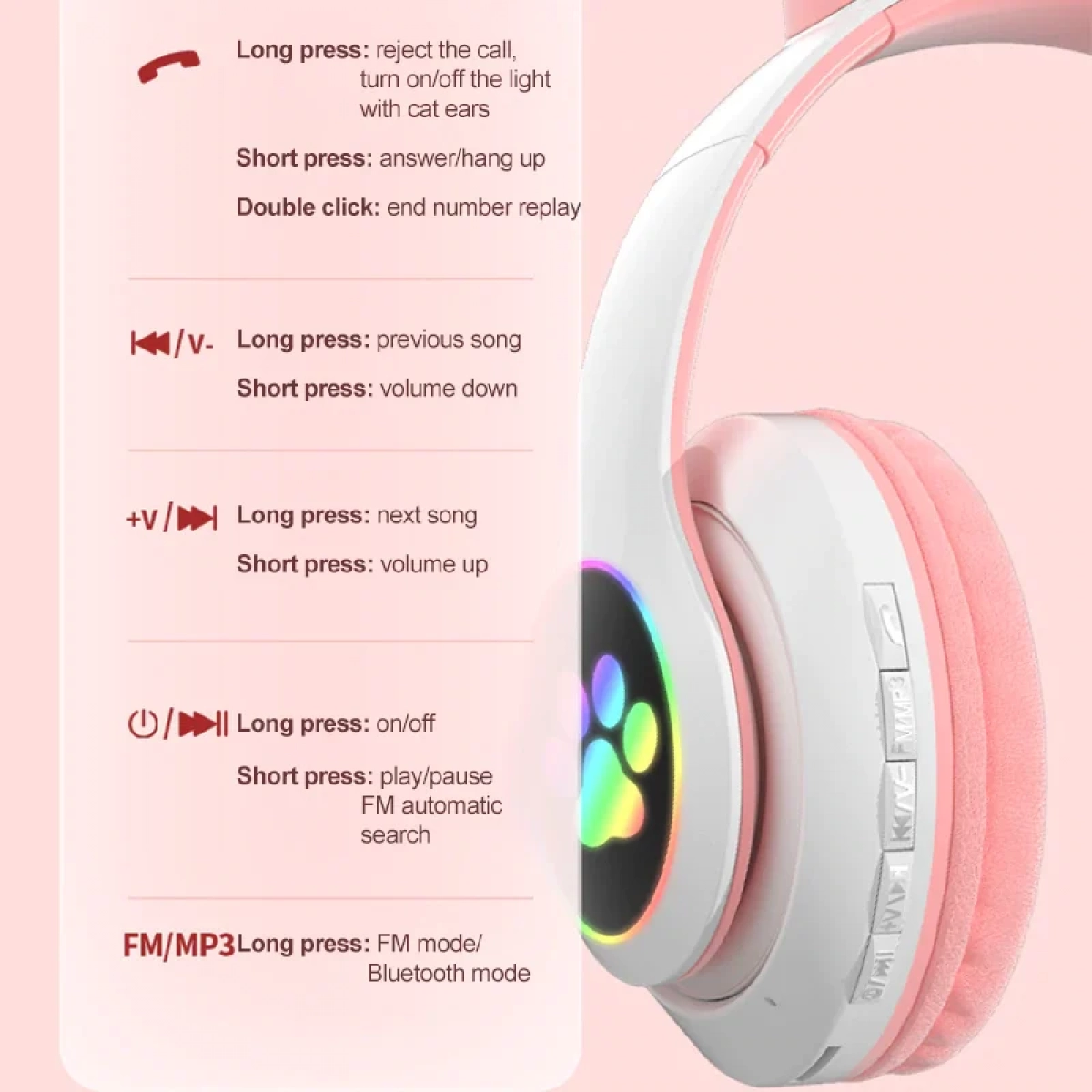 Laibuy A1 Ασύρματα/Ενσύρματα On Ear Παιδικά Ακουστικά Ροζ