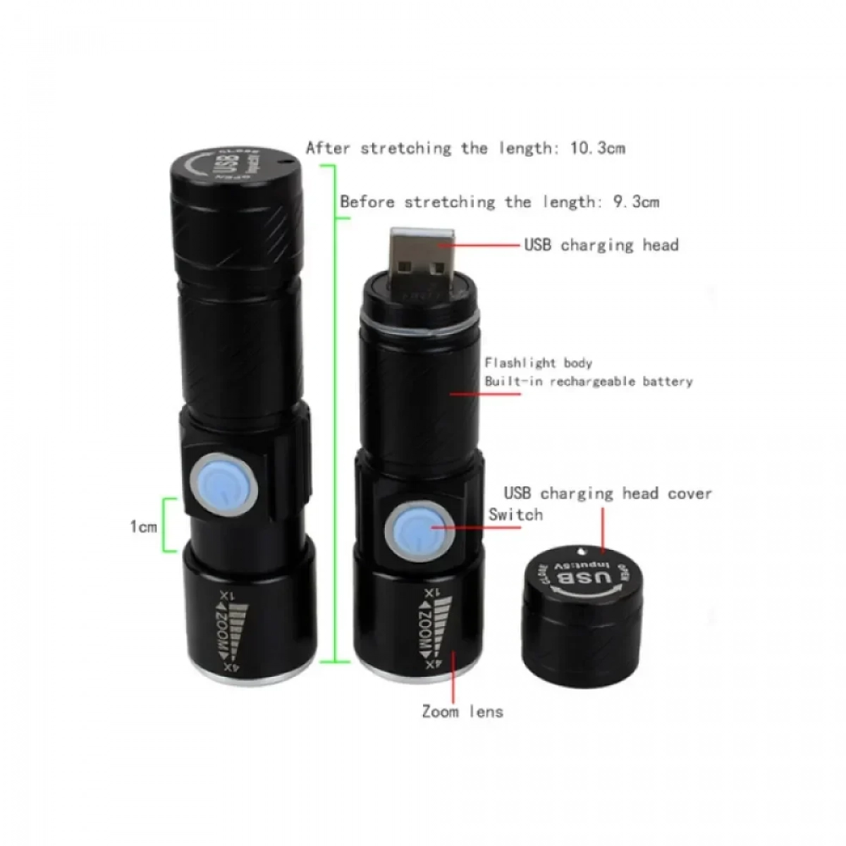 Mini Επαναφορτιζόμενος Φακός USB Cree cml t6 XML ledST05S