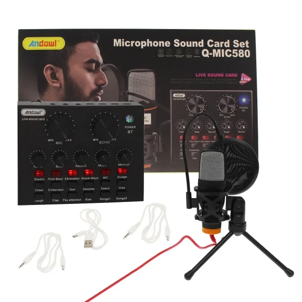 Andowl Εξωτερική Επαγγελματική Κάρτα Ήχου Q-MIC580 Andowl 3.5mm / USB Microphone Soundcard Set