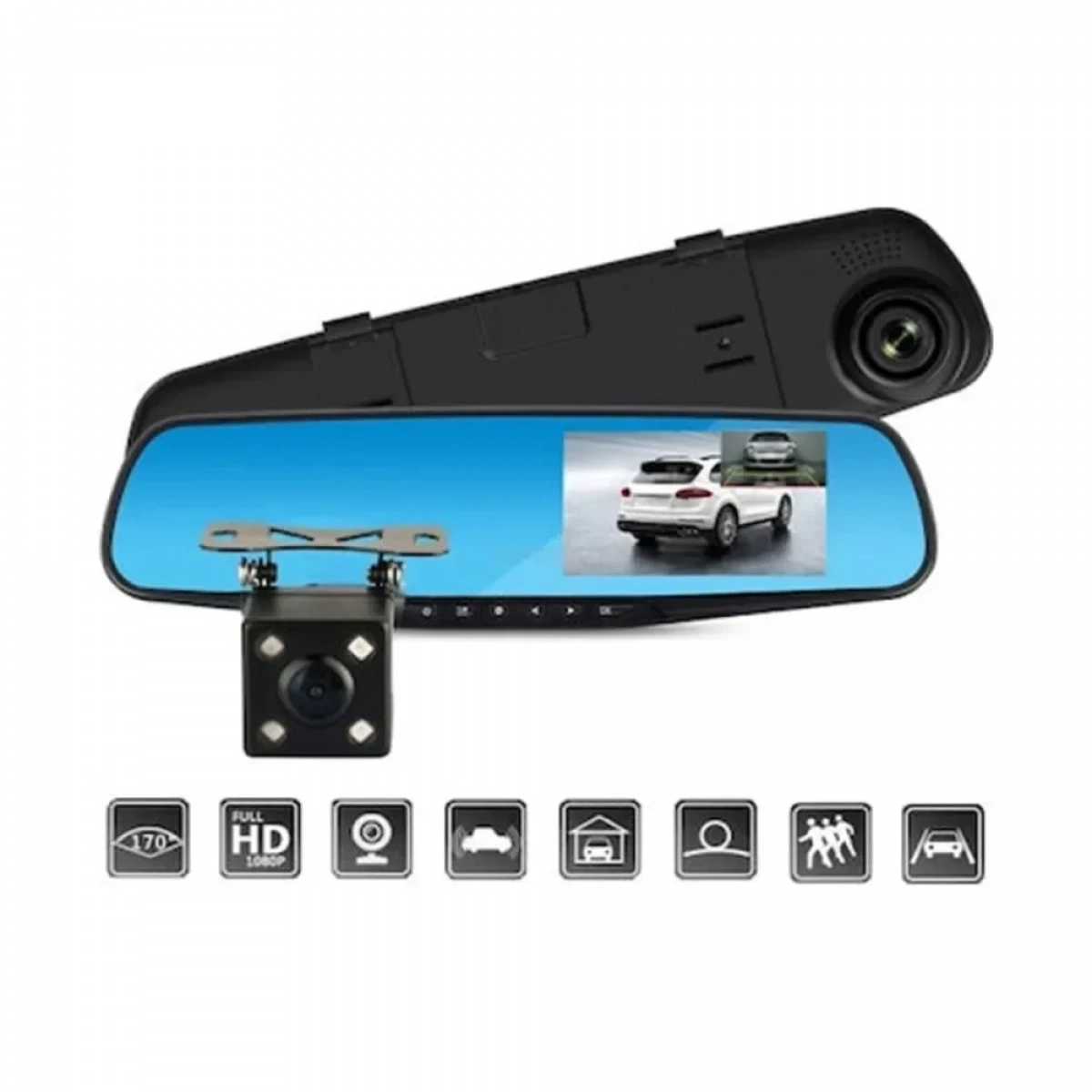 Σετ Καθρέπτης με Κάμερα DVR Αυτοκινήτου 1080P με Οθόνη 4.3″ με Κλιπ & Κάμερα Οπισθοπορείας