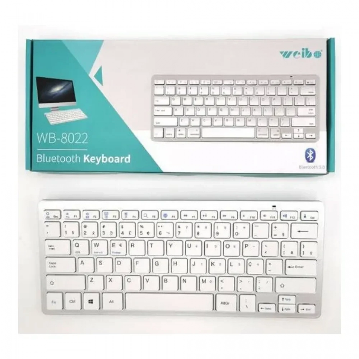 Weibo WB-8022 Ασύρματο Bluetooth Πληκτρολόγιο Αγγλικό US Λευκό