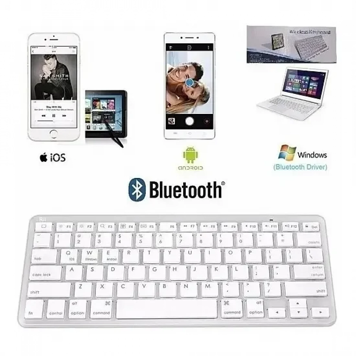 Weibo WB-8022 Ασύρματο Bluetooth Πληκτρολόγιο Αγγλικό US Λευκό