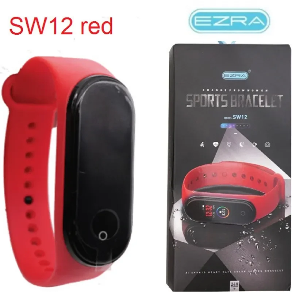 Smart Band Activity Tracker Έξυπνο βραχιόλι Bluetooth με Παλμογράφο Ezra SW12 Κόκκινο