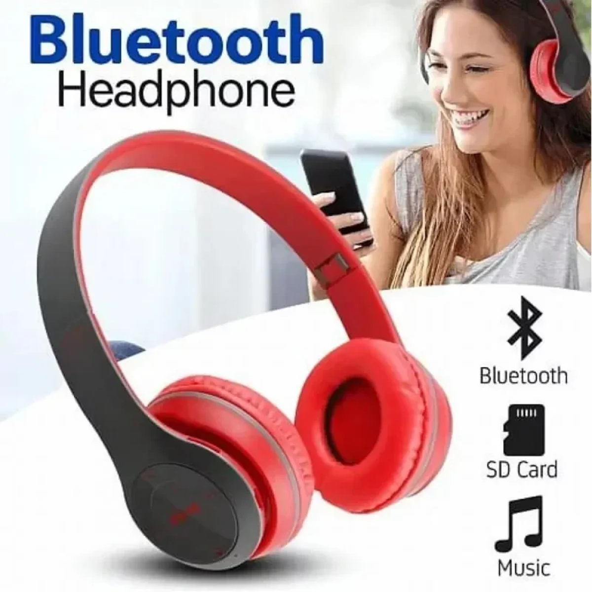 Ασύρματα/Ενσύρματα bluetouth over ear ακουστικά με 6 ώρες λειτουργίας Ezra BW18 Κόκκινο