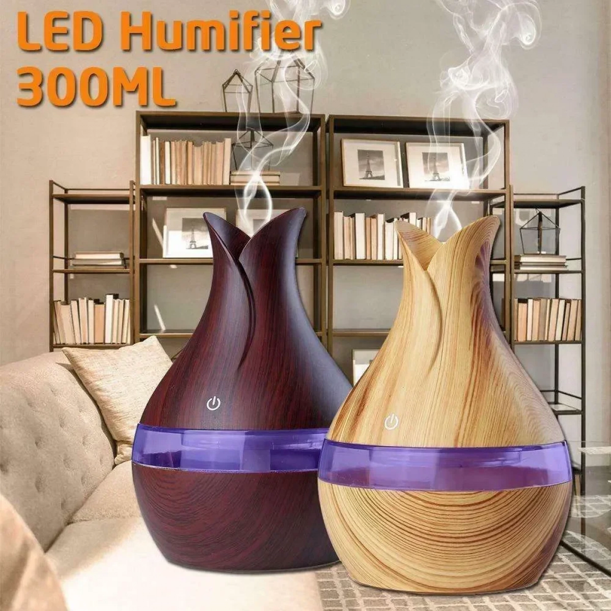 Ultrasonic HOLDMAY 300ml Mini Usb Humidifier 7 led colour (KP-1588) Υγραντήρας Υπερήχων - Συσκευή Αρωματοθεραπείας σε ανοιχτό καφέ - Image 2