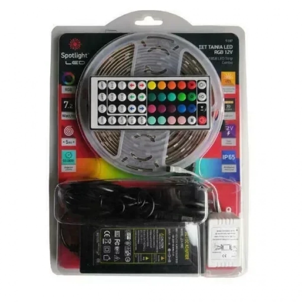 Πλήρες Σετ LED RGB Αδιάβροχης Αυτοκόλλητης Ταινίας 12V με Tροφοδοτικό SMD5050