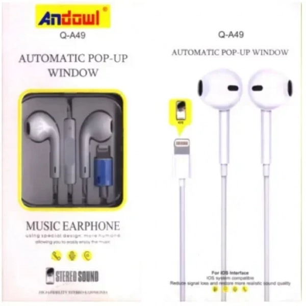 Andowl Q-A49 In-ear Handsfree με Βύσμα Lightning Λευκό