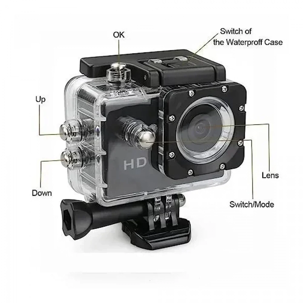 Αδιάβροχη Κάμερα Δράσης FHD 1080p Με Οθόνη 2in - Action Camera Με Πλήρη Αξεσουάρ SJ2200 Silver ΟΕΜ