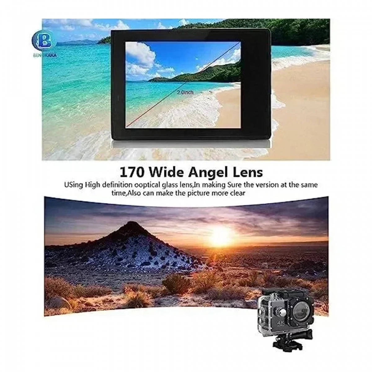 Αδιάβροχη Κάμερα Δράσης FHD 1080p Με Οθόνη 2in - Action Camera Με Πλήρη Αξεσουάρ SJ2200 Silver ΟΕΜ