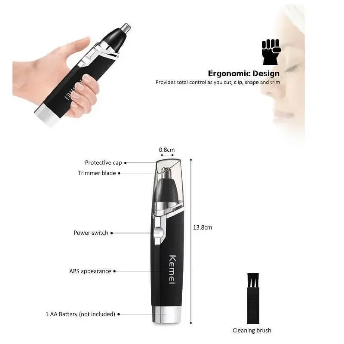 Kemei KM-6512 Επαναφορτιζόμενη Nose & Beard-Eyebrows Trimmer