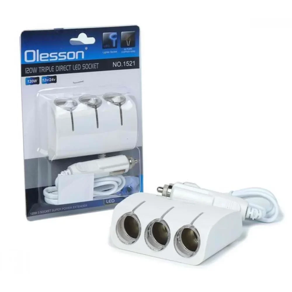 Φορτιστής / Πολύπριζο Αυτοκινήτου Olesson (No1521) 3 Sockets 120W 12v/24v White