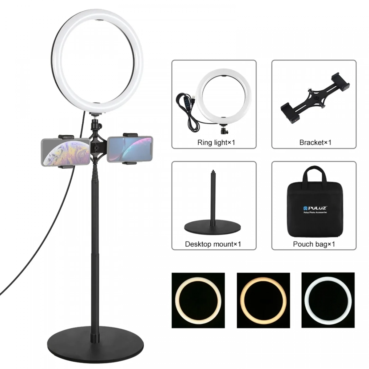 Puluz Ring Light με Τρίποδο 140cm και Βάση Dual Phone Bracket 26cm LED - PKT3040