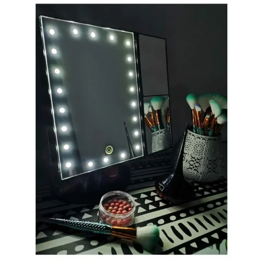 Τριπλός καθρέπτης μακιγιάζ με μεγέθυνση και φωτισμό με 22 LED λαμπτήρες Μαύρος, 11.5x34.5x28 cm - Photo6