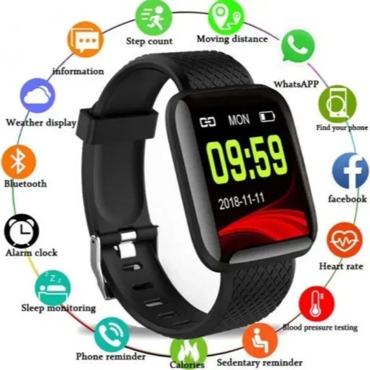 Smartwatch με Μετρητή Καρδιακών Παλμών Χρώματος Μαύρο Smart Band 116 SPM M116