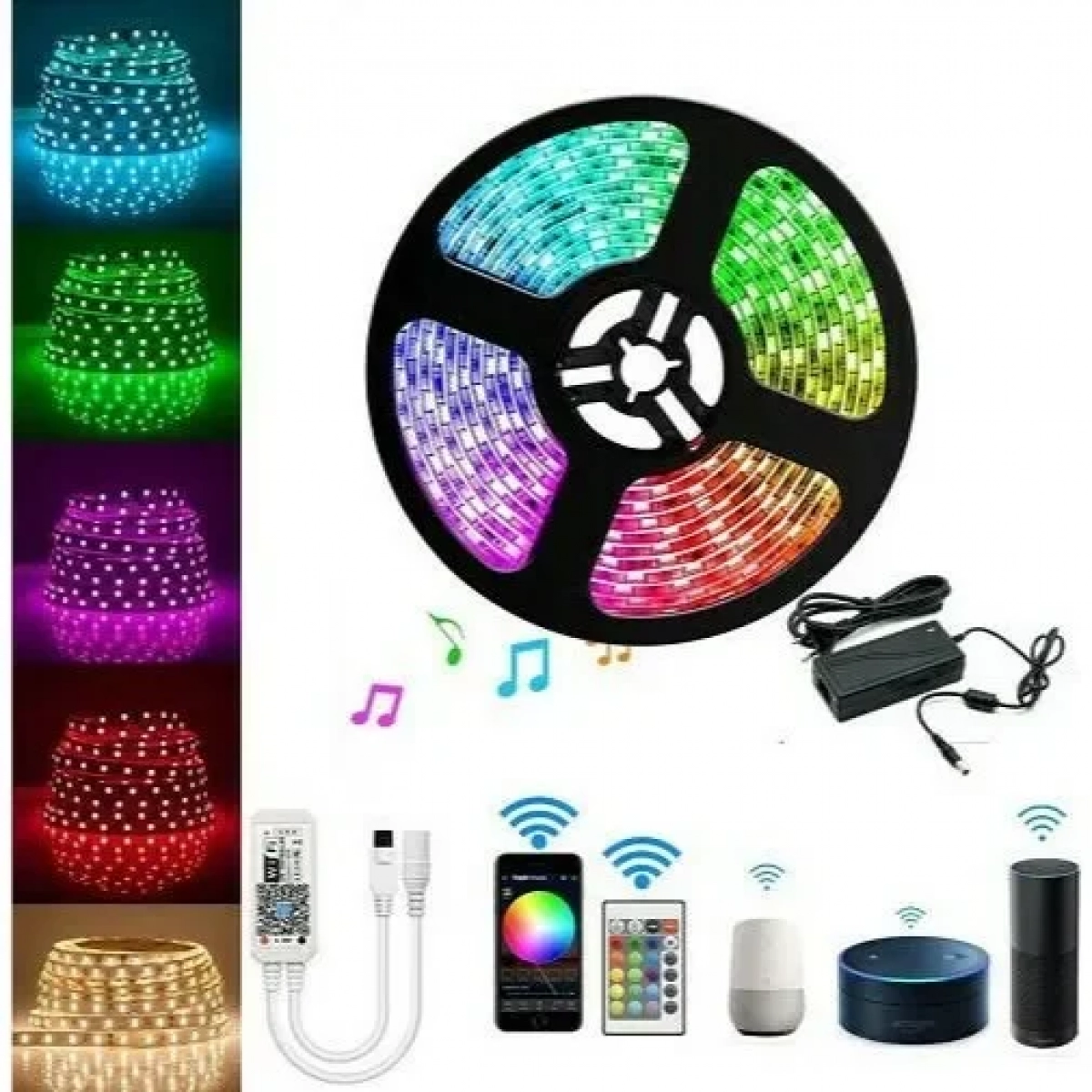 Ταινία LED RGB 5m με Τροφοδοτικό και Τηλεχειριστήριο SMD5050 12V Q-T168 Andowl