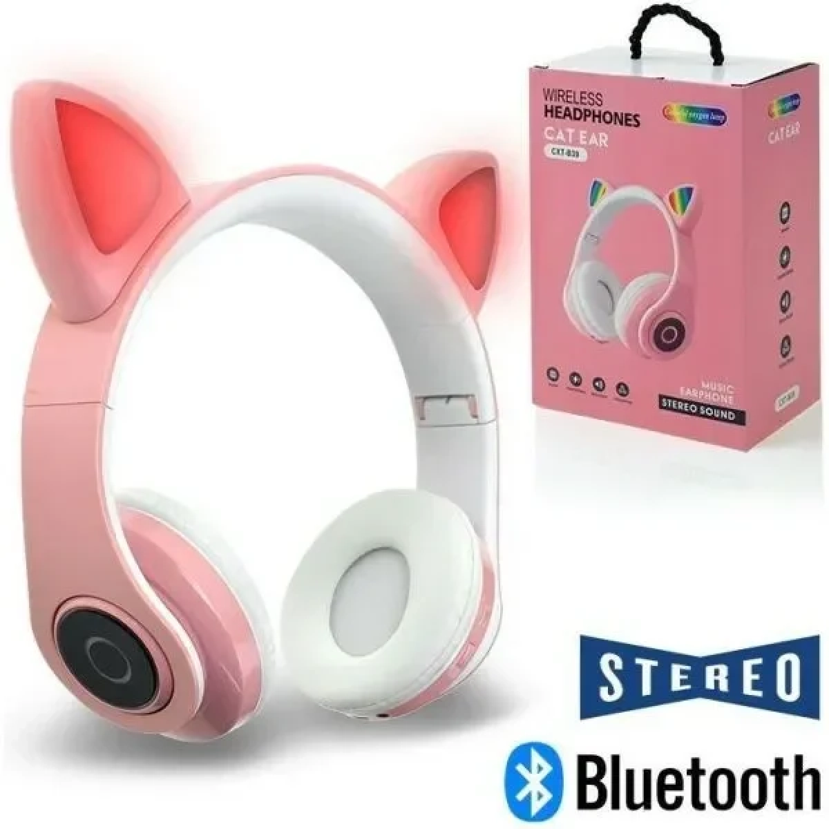 P39M Cat Ear Led Wireless Over Ear Παιδικά Ακουστικά Ροζ