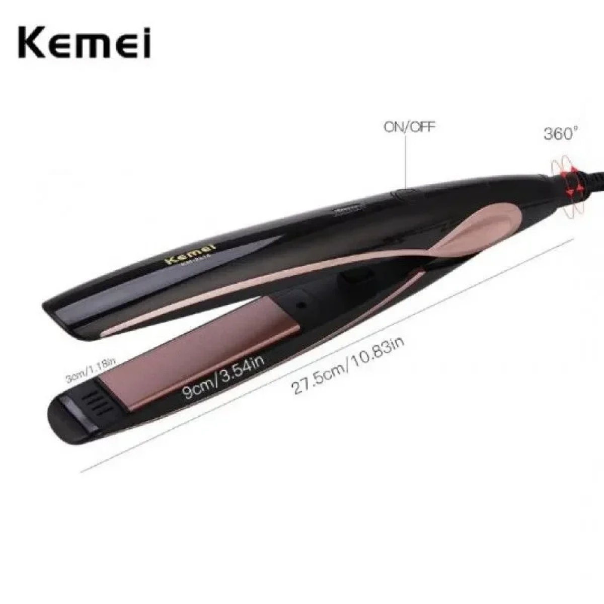 Kemei KM-2218A Πρέσα Μαλλιών με Κεραμικές Πλάκες (1215) Μαύρο