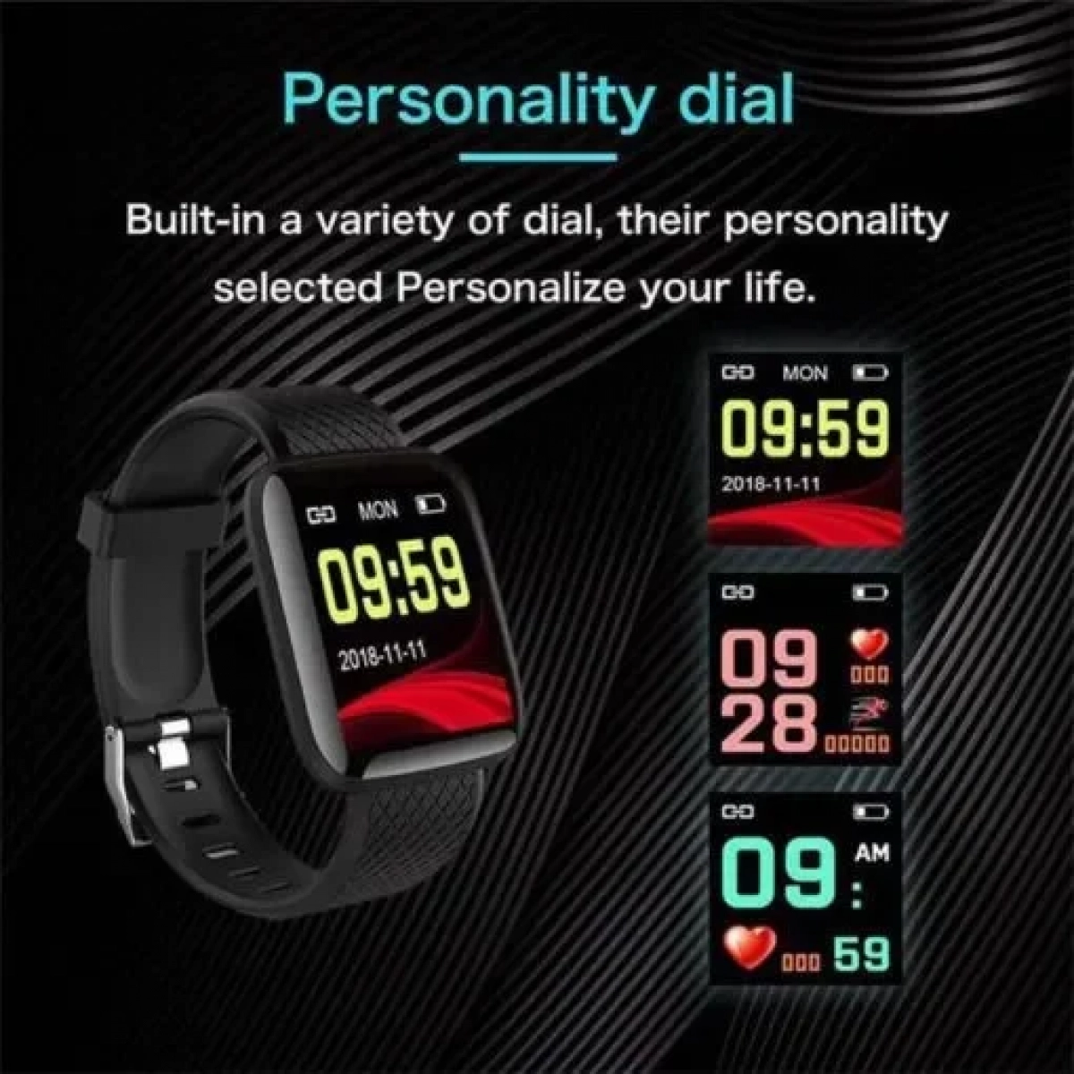 Smartwatch με Μετρητή Καρδιακών Παλμών Χρώματος Μαύρο Smart Band 116 SPM M116
