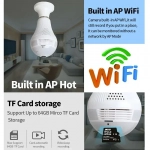 Ασύρματη Κρυφή Κάμερα Λάμπα IP Wifi με Ευρυγώνιο Φακό Fish Eye HD 960p Πανοραμικής Θέασης, Ε27, Αισθητήρα Κίνησης, Ειδοποιήσεις, Μικρόφωνο & Ηχείο