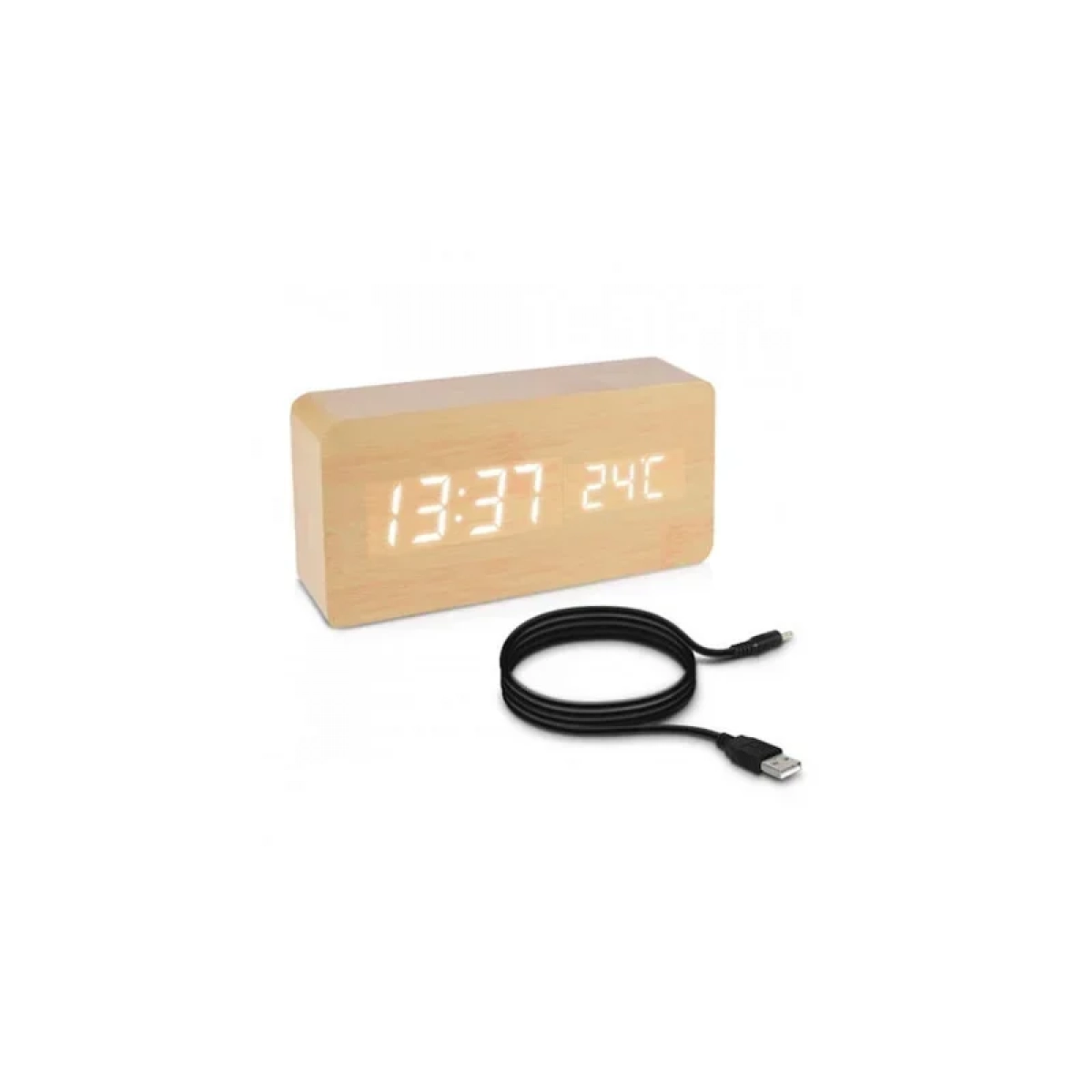 ΞΥΛΙΝΟ ΨΗΦΙΑΚΟ ΡΟΛΟΙ ΜΕ ΘΕΡΜΟΚΡΑΣΙΑ WOODEN CLOCK-02 Μπεζ