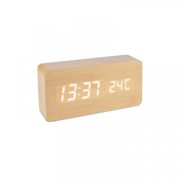 ΞΥΛΙΝΟ ΨΗΦΙΑΚΟ ΡΟΛΟΙ ΜΕ ΘΕΡΜΟΚΡΑΣΙΑ WOODEN CLOCK-02 Μπεζ
