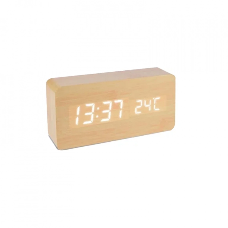 ΞΥΛΙΝΟ ΨΗΦΙΑΚΟ ΡΟΛΟΙ ΜΕ ΘΕΡΜΟΚΡΑΣΙΑ WOODEN CLOCK-02 Μπεζ