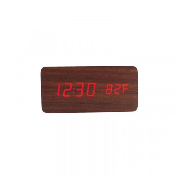 ΞΥΛΙΝΟ ΨΗΦΙΑΚΟ ΡΟΛΟΙ WOODEN CLOCK ΣΚΟΥΡΟ ΚΑΦΕ