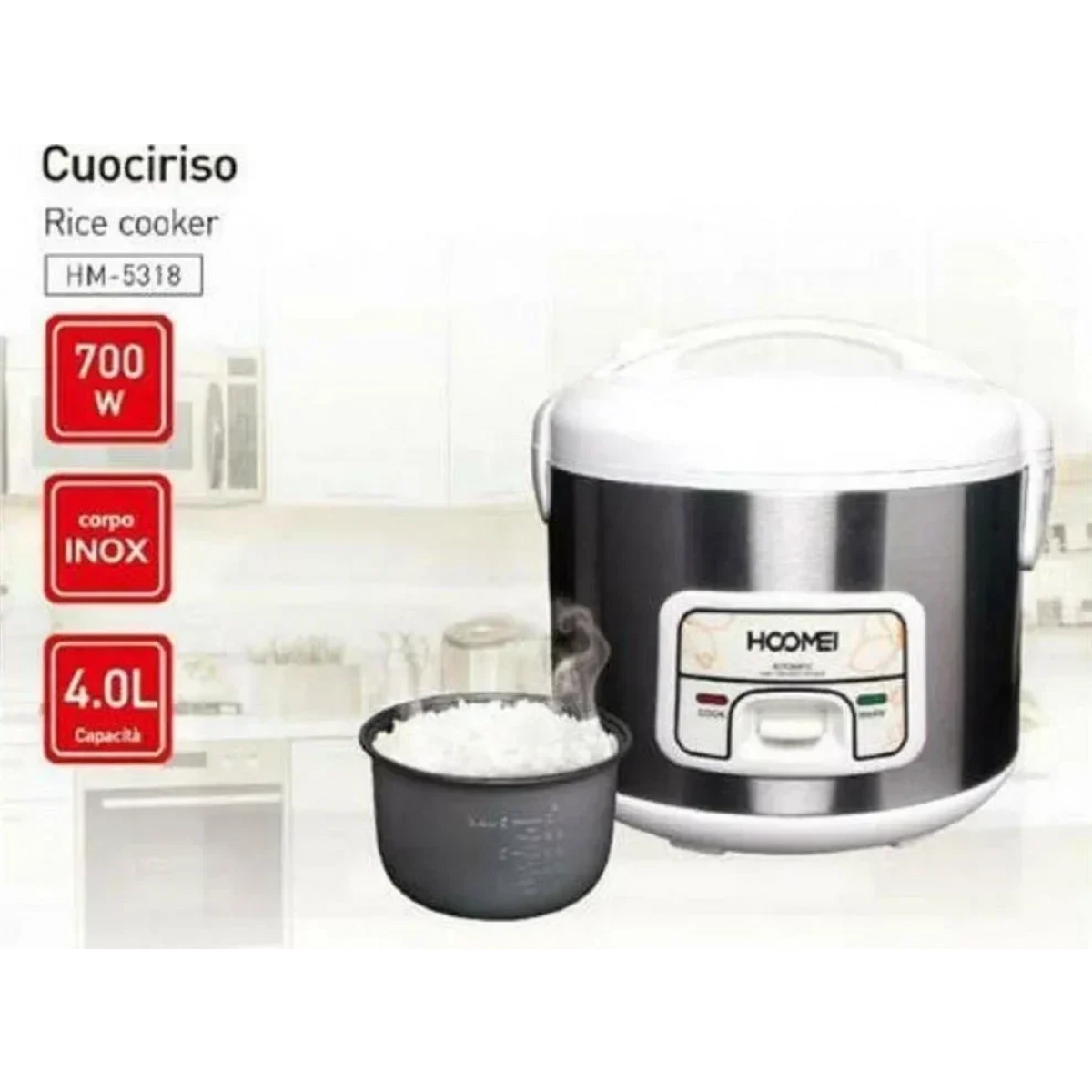 Βραστήρας Ρυζιού 700W 1.8 λίτρων - Rice Cooker Hoomei HM-5318 - Image 2
