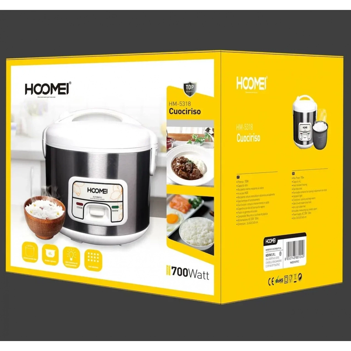 Βραστήρας Ρυζιού 700W 1.8 λίτρων - Rice Cooker Hoomei HM-5318 - Image 3