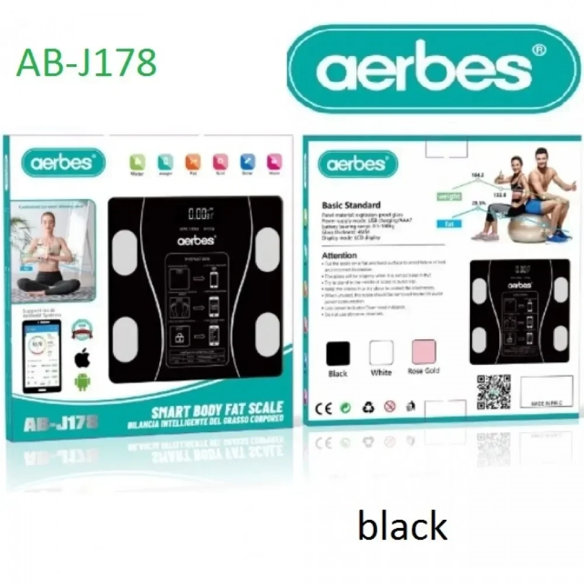 Ψηφιακή Ζυγαριά σε Μαύρο χρώμα Aerbes AB-J178 - Image 2
