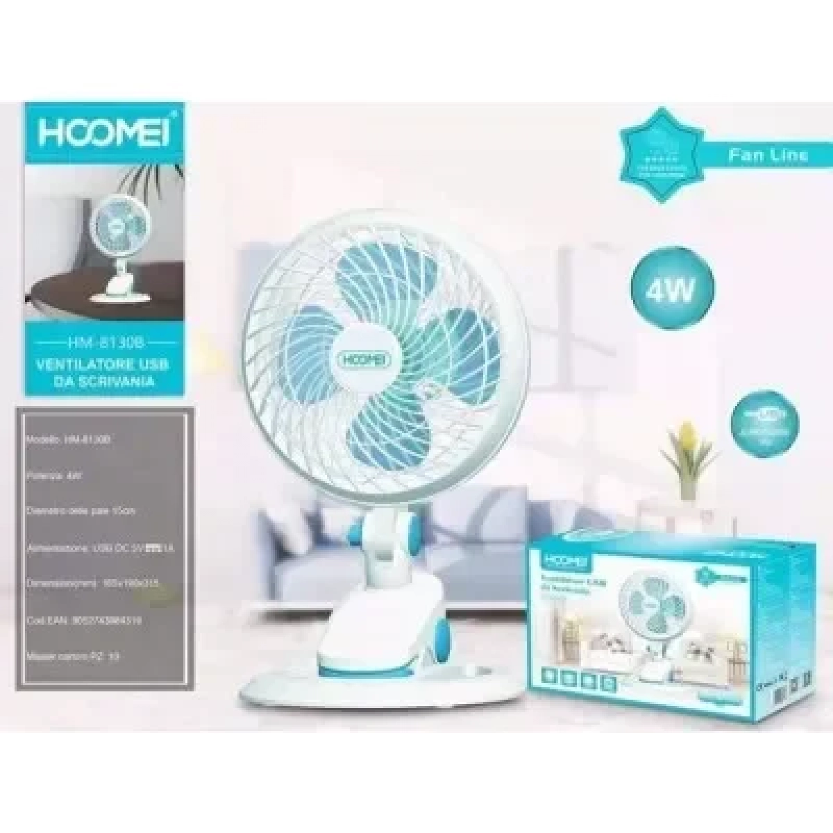 Hoomei Ανεμιστήρας USB με Αφαιρούμενη Βάση HM-8130B Μπλε