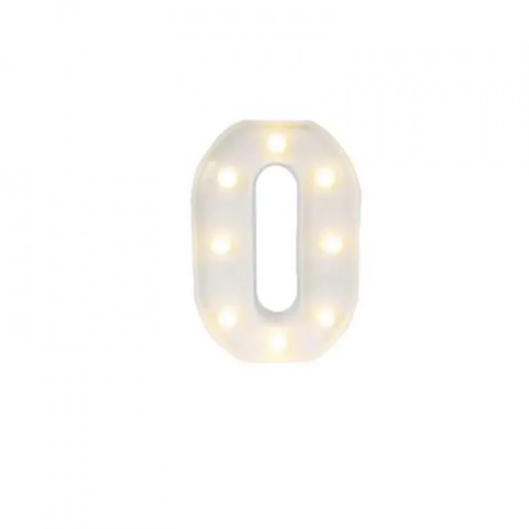 Διακοσμητικό Φωτιστικό LED Μπαταρίας Σχήματος Αριθμός 0 σε Λευκό Χρώμα 22X13cm