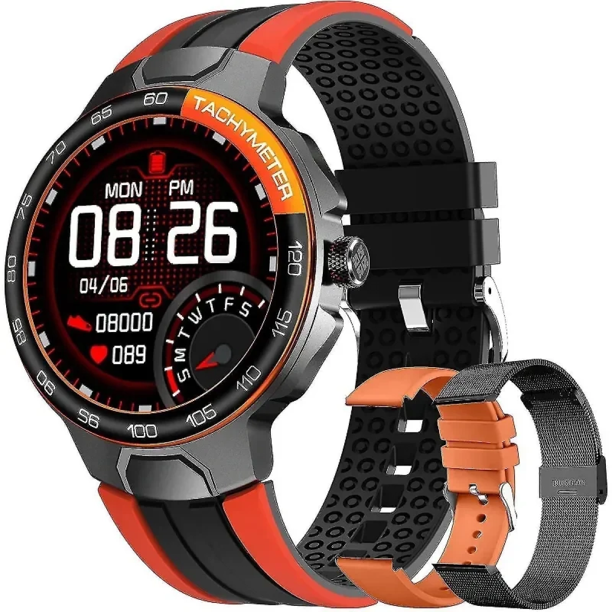 Smartwatch Report E15 IP68 Waterproof Heart Rate Monitor – Μαύρο/Πορτοκαλί