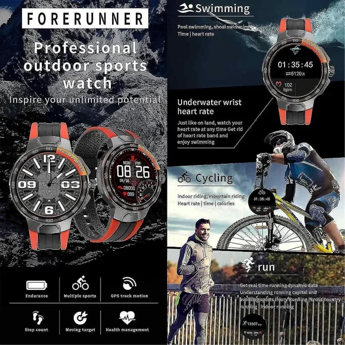 Smartwatch Report E15 IP68 Waterproof Heart Rate Monitor – Μαύρο/Πορτοκαλί
