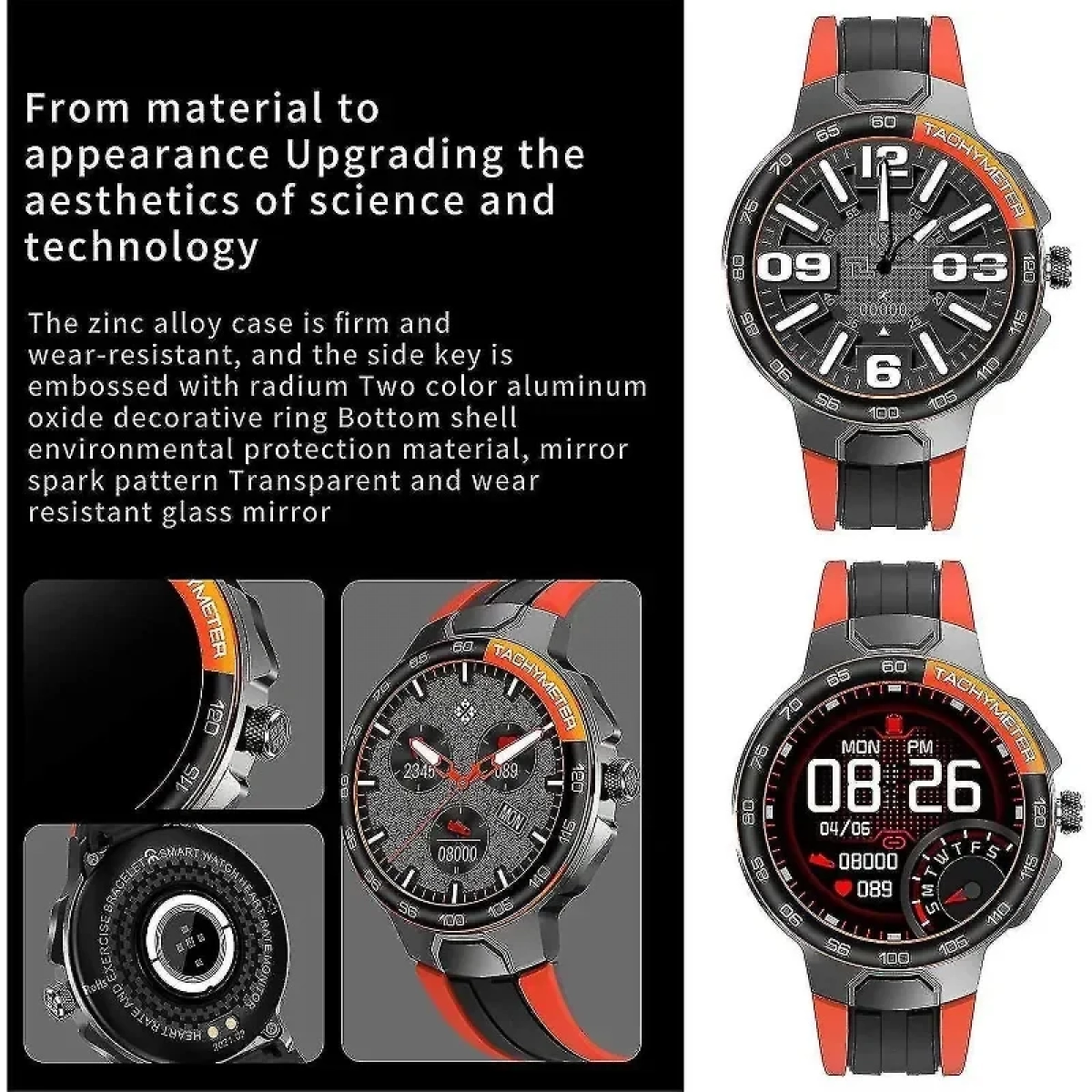 Smartwatch Report E15 IP68 Waterproof Heart Rate Monitor – Μαύρο/Πορτοκαλί