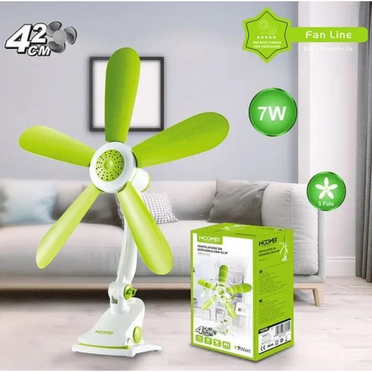 Hoomei Mini Desktop Clip Fan Ανεμιστήρας HM-8125G Πράσινο - Image 2