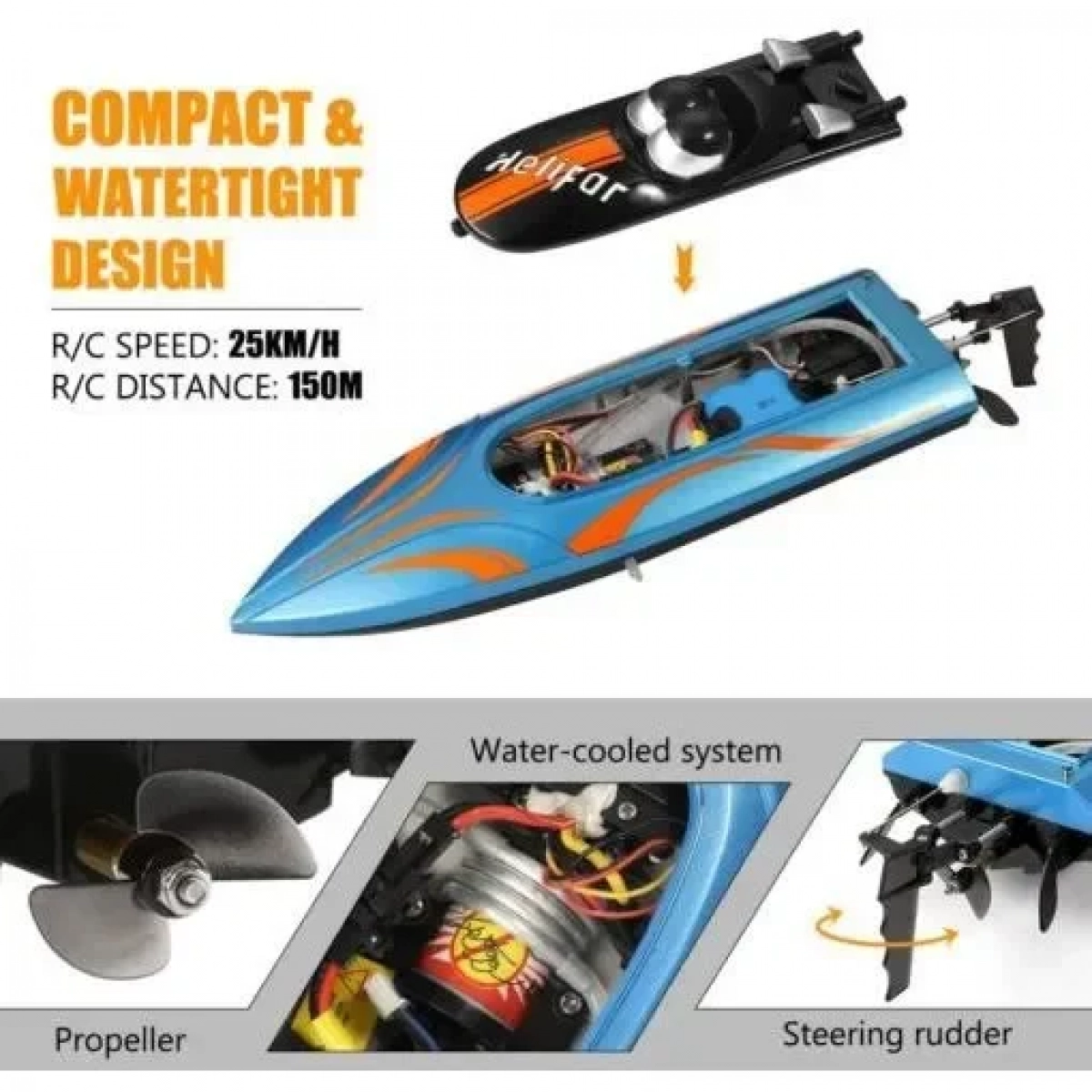 Σκάφος HELIFAR RC, σκάφος τηλεχειρισμού υψηλής ταχύτητας 2,4 GHz για ενήλικες, ραδιοελεγχόμενο σκάφος αναστροφής 180°, παιδικά αγωνιστικά σκάφη 20 mph, συναγερμός χαμηλής τάσης Μπλε