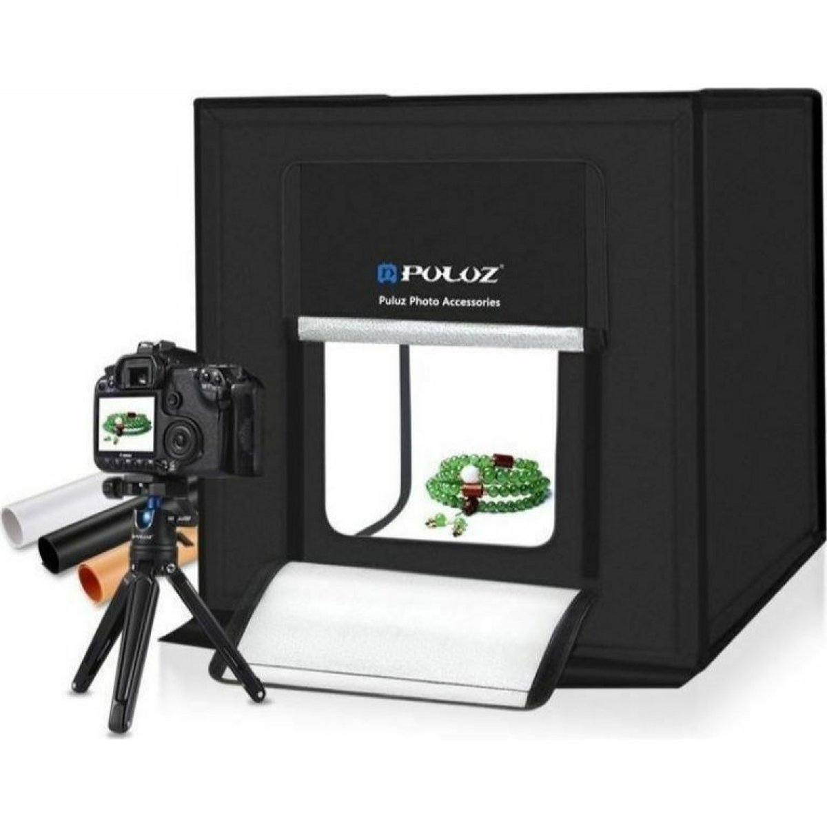 Puluz PU5080EU Photo Box LED 80x80x80cm – Φωτιζόμενο Studio Φωτογράφισης με Πολλαπλά Backdrops