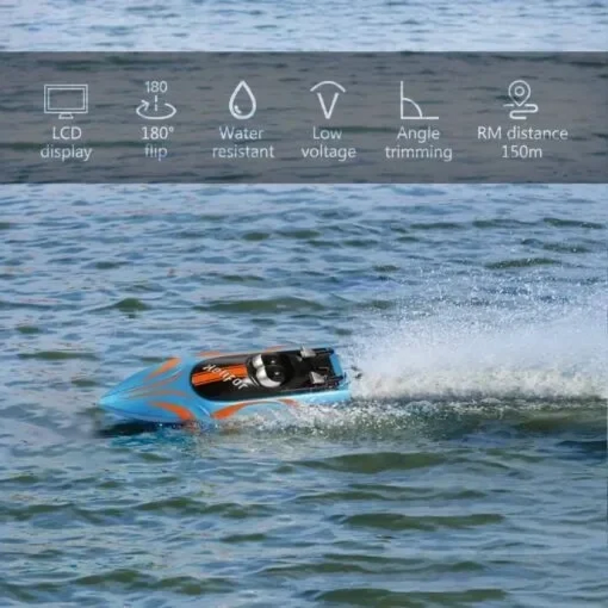 Σκάφος HELIFAR RC, σκάφος τηλεχειρισμού υψηλής ταχύτητας 2,4 GHz για ενήλικες, ραδιοελεγχόμενο σκάφος αναστροφής 180°, παιδικά αγωνιστικά σκάφη 20 mph, συναγερμός χαμηλής τάσης Μπλε